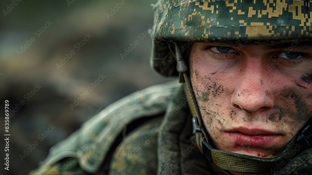 Portrait of a soldier with a serious look on his face Portrait of a soldier with a serious look on his face