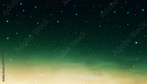 Milky Way Green Sky,Yellow light,Stars Shining and Comet falling,Night colourful landscape Starry sky,Beautiful Universe with Space background of galaxy.Banner Star field sky for Ramadan Night