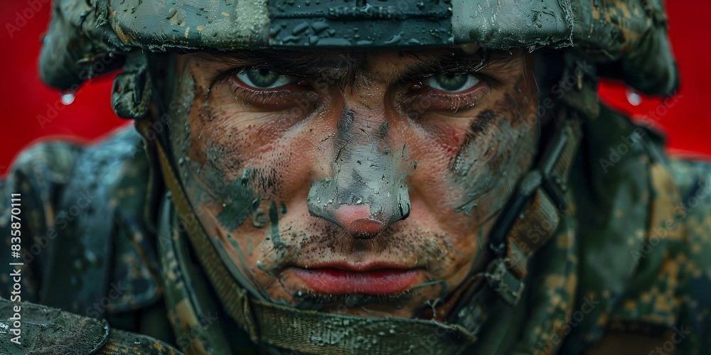 Portrait of a soldier with face paint closeup Portrait of a soldier with face paint closeup