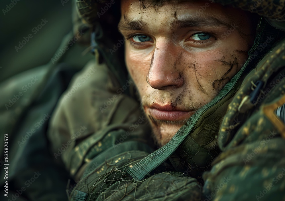 Fototapeta premium Portrait of a young soldier