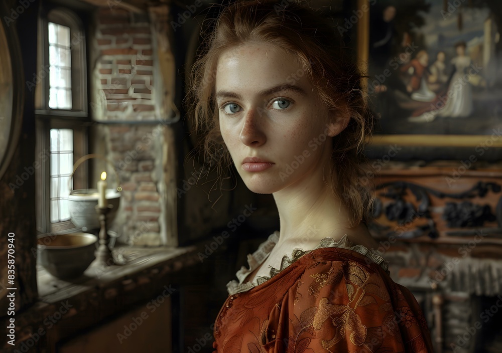 Portrait of a young woman in a red dress