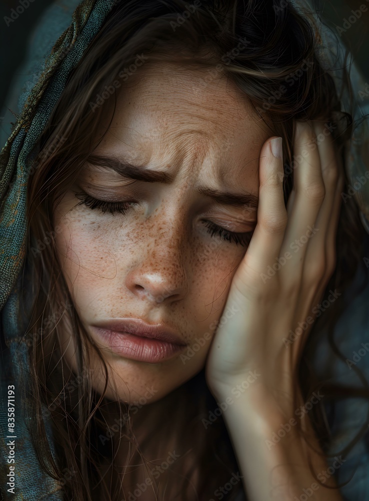 Portrait of a young woman with freckles and a headscarf Portrait of a young woman with freckles and a headscarf