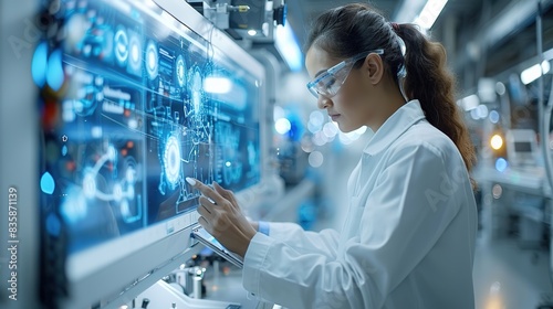 technical industrial engineer working and control robotics with monitoring system software and icon industry network connection on tablet ai artificial intelligence .stock illustration