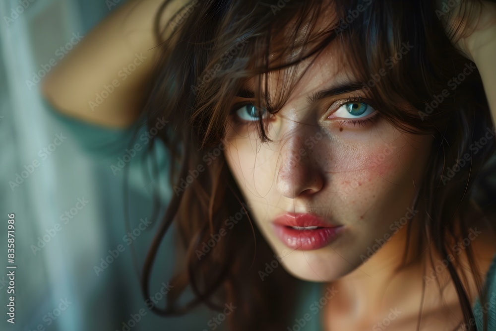 portrait of a young woman with green eyes portrait of a young woman with green eyes