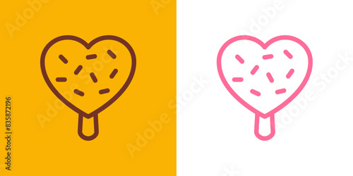 Logo i love ice cream. Silueta con líneas de helados de paleta con forma de corazón sabores fresa y chocolate