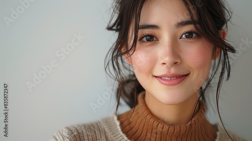 Wallpaper Mural beautiful attractive smile young adult asian woman in positive pose looking at the camera with happy in studio against white background .stock illustration Torontodigital.ca