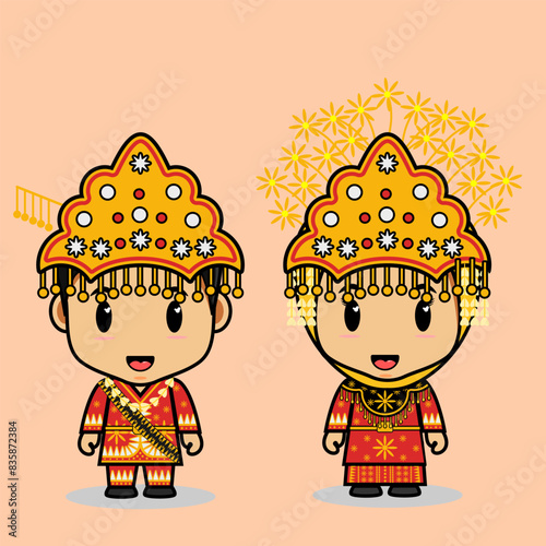 Pangkal Pinang traditional clothes, vector, suitable for mascots, websites, wedding characters, from Indonesia photo