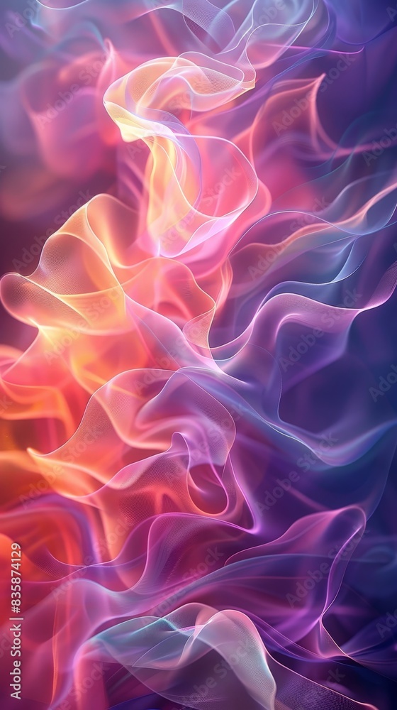 Obraz premium Design an abstract illustration using pastel gradients and neon overlays. The soft and gentle transitions of pastel colors combined with the striking intensity of neon highlights should form a