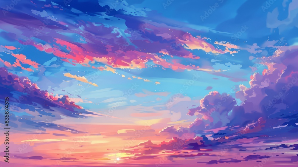 Beautiful summer sunset sky with vibrant colors and soft clouds creating a serene and peaceful atmosphere Beautiful summer sunset sky with vibrant colors and soft clouds creating a serene and peaceful atmosphere