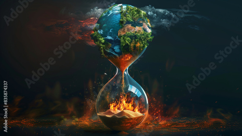 Hourglass representing global warming and the notion of time running out