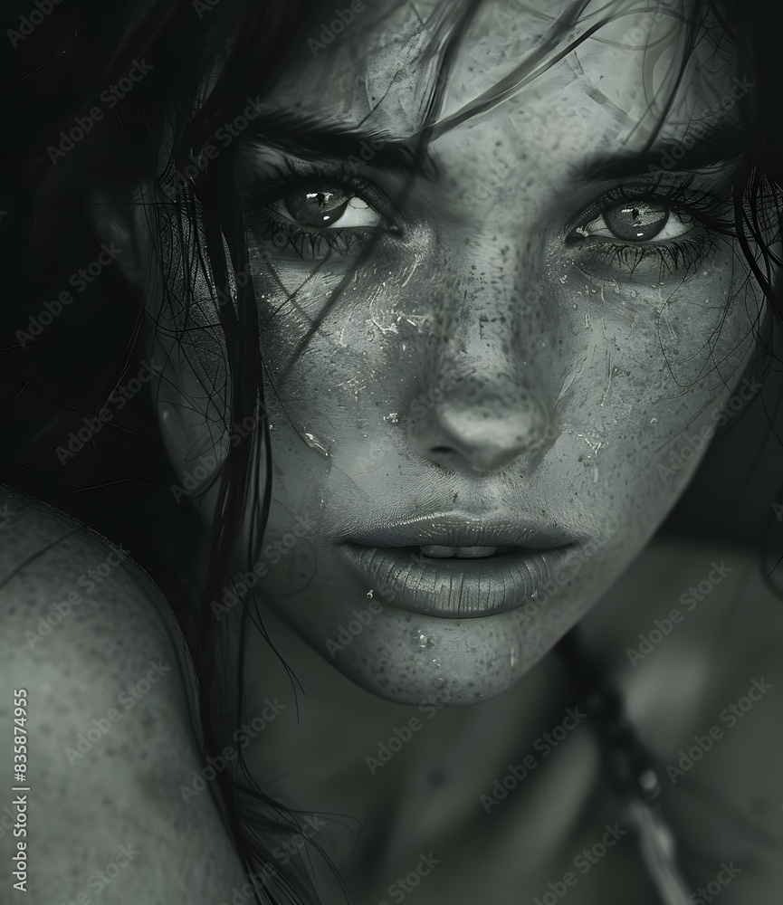 Close up portrait of a beautiful young woman with freckles on her face Close up portrait of a beautiful young woman with freckles on her face
