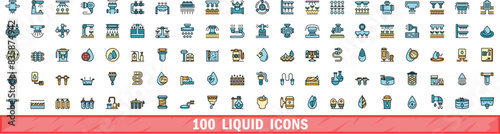 100 liquid icons set. Color line set of liquid vector icons thin line color flat on white
