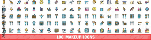 100 makeup icons set. Color line set of makeup vector icons thin line color flat on white