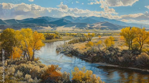 The rio grande flowing northward through the scenic landscapes near taos, northern new mexico, usa