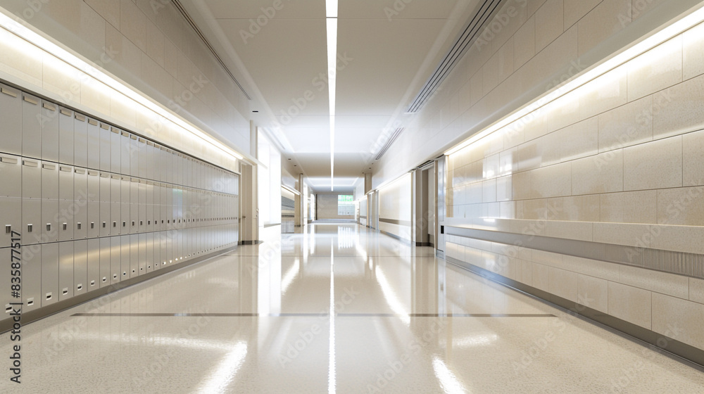 A long, empty corridor in a school building, featuring clean walls, rows of lockers, and a sense of stillness under the bright, even lighting. A long, empty corridor in a school building, featuring clean walls, rows of lockers, and a sense of stillness under the bright, even lighting.