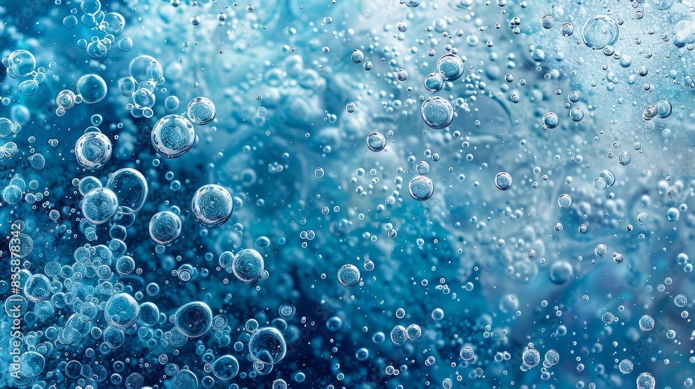 Abstract background with water bubbles floating in clear blue liquid Abstract background with water bubbles floating in clear blue liquid