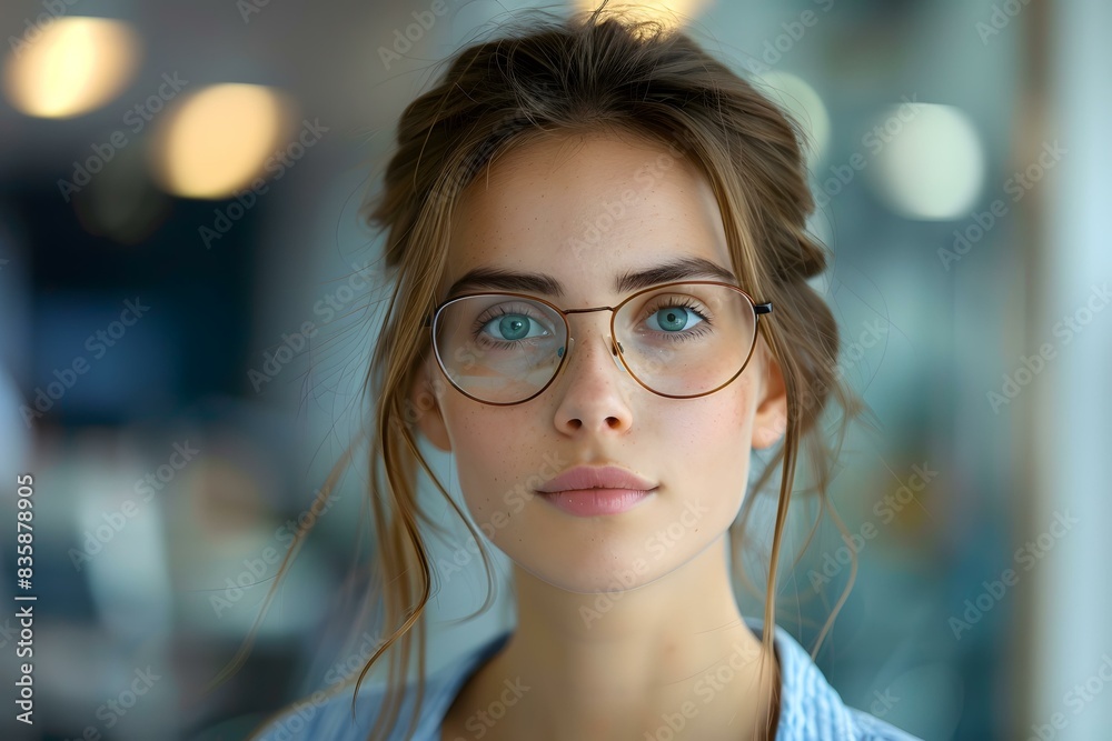 portrait of a beautiful young woman wearing glasses