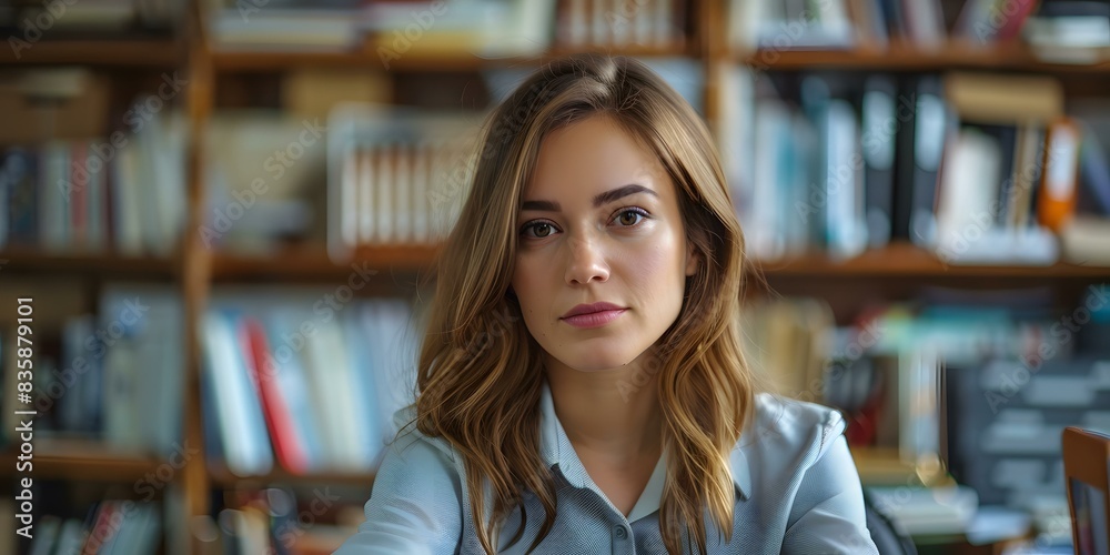 portrait of a young woman in a library