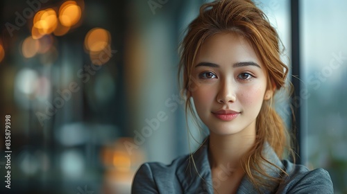 Wallpaper Mural portrait of a business woman looking at window building .hight relustion Torontodigital.ca