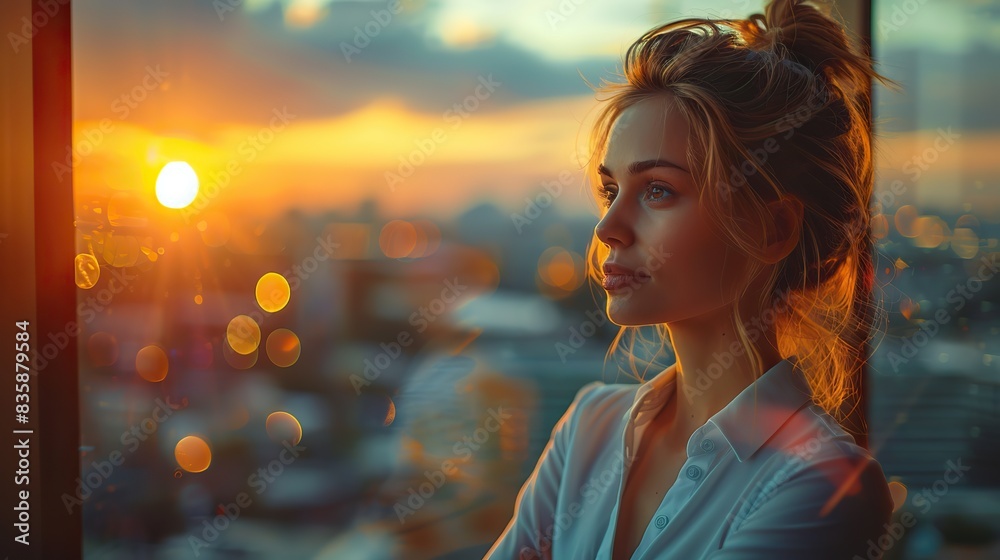 businesswoman looking out window .stock photo businesswoman looking out window .stock photo