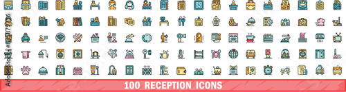 100 reception icons set. Color line set of reception vector icons thin line color flat on white