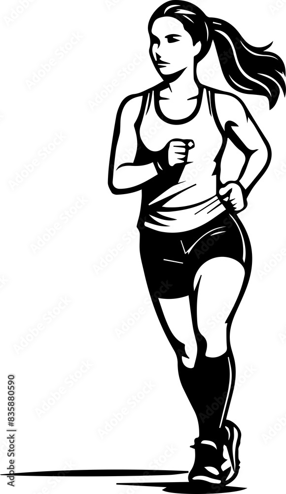 Vector Black Icon of a Running Sports Girl with Ponytail Vector Black Icon of a Running Sports Girl with Ponytail
