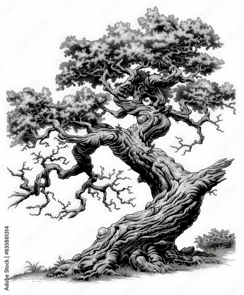 Artistic Black And White Pen Drawing Of An Ancient Tree Artistic Black And White Pen Drawing Of An Ancient Tree