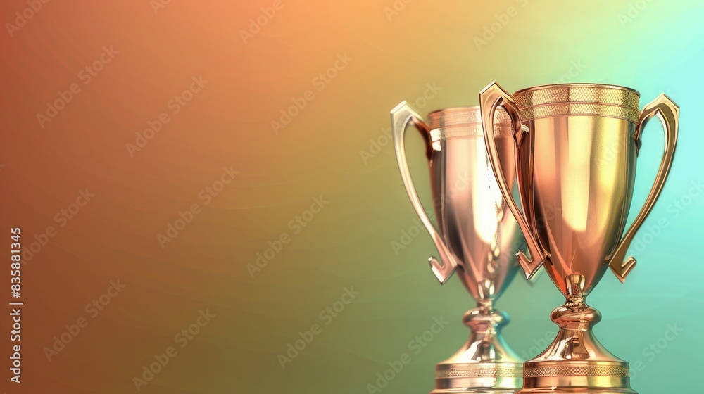 Shiny gold silver and bronze trophies placed on a green background, symbolizing sports awards and achievements. Shiny gold silver and bronze trophies placed on a green background, symbolizing sports awards and achievements.