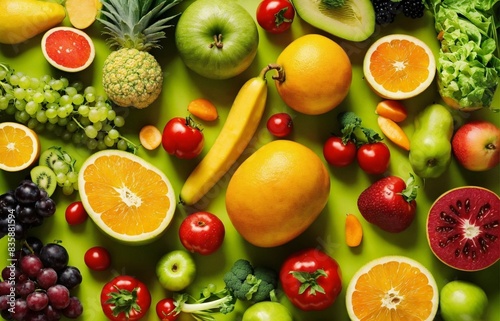 collection of fruits and vegetables on table.