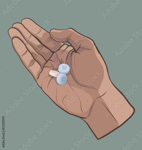 illustration of a hand holding ecstasy pills
