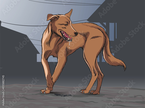 stray dog illustration, rabies dog