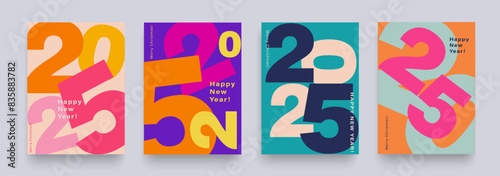 Set Numbers 2025 Year. Happy New Year 2025 and Merry Christmas. Background Figure in the Red, Pink, Orange Color. Abstract Vector Illustration or Advertising, Social Media, Poster, Banner, Cover.