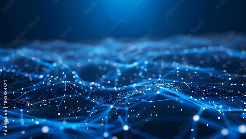 Abstract digital background with blue glowing lines and dots on dark background for technology, science or network concept banner
Abstract digital background with blue glowing lines and dots on dark background for technology, science or network concept banner