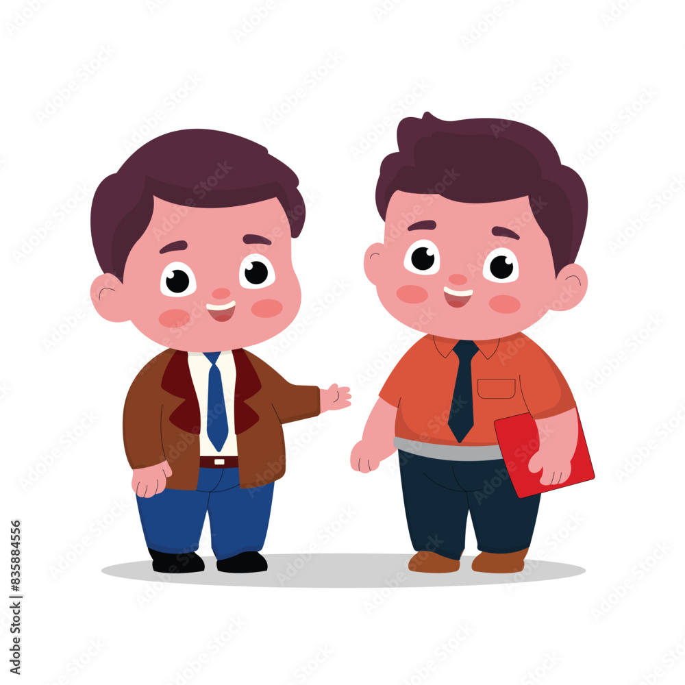 cute male teacher illustration character discussing with friends. flat cartoon style cute male teacher illustration character discussing with friends. flat cartoon style