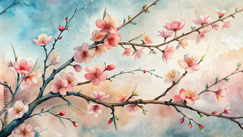 Japanese cherry blossom watercolor background