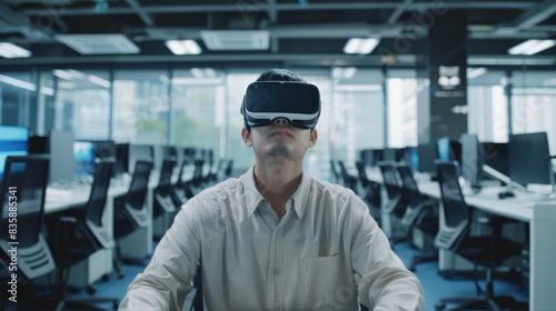 Man Experiencing Virtual Reality in Office © Nathan