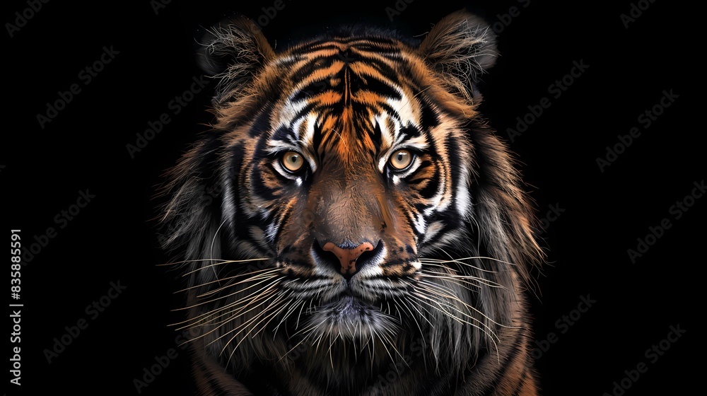 Fototapeta premium Portrait of a spooky tiger on a black background