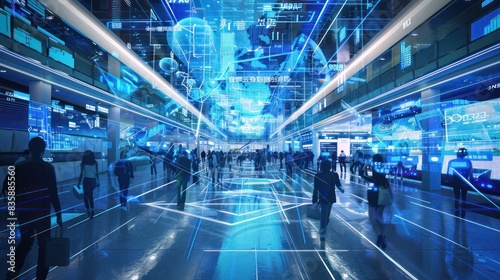 Futuristic Airport Terminal with Holograms