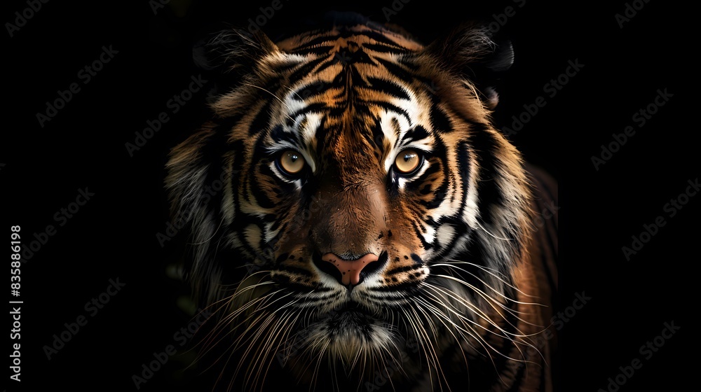 tiger face on a black background tiger face on a black background
