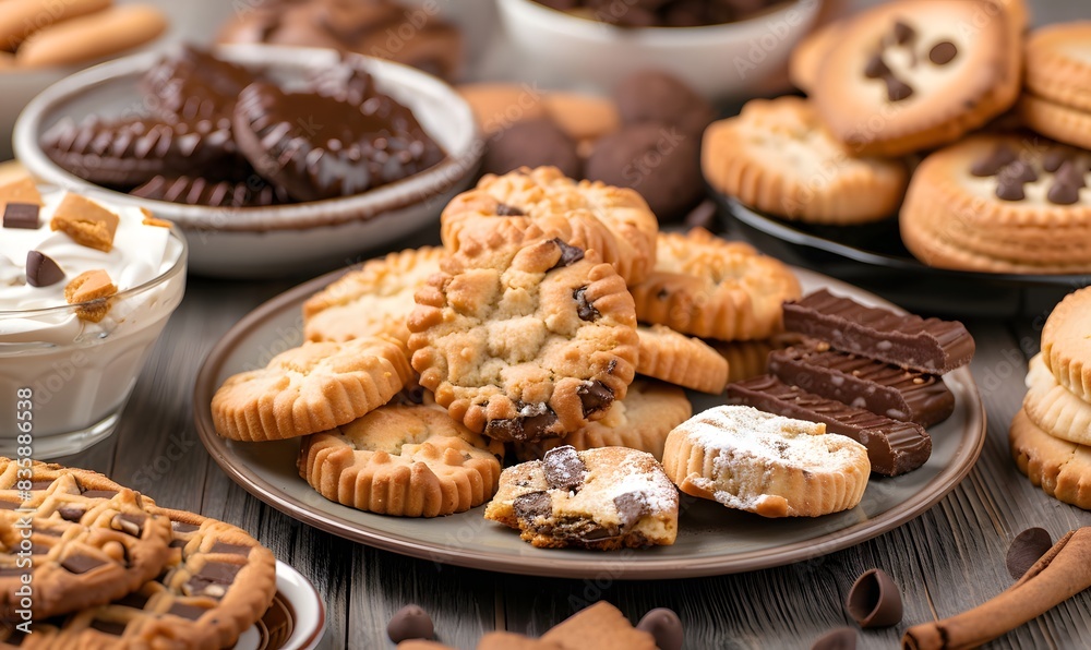 Sweet treats including cookies biscuits and creamy snacks, Generative AI Sweet treats including cookies biscuits and creamy snacks, Generative AI