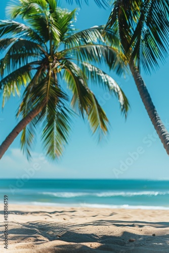 Tropical Beach Scene With Palm Trees on a Sunny Day