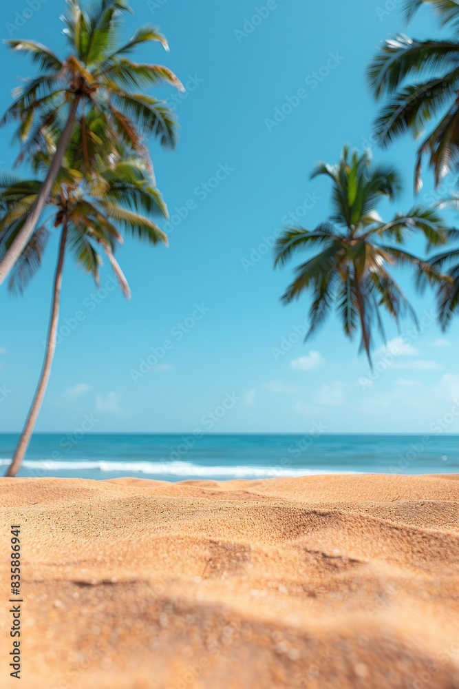 Fototapeta premium Palm Tree View of Sunny Tropical Beach in Summer