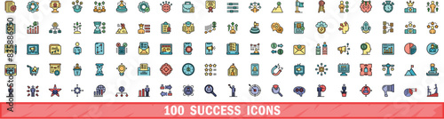 100 success icons set. Color line set of success vector icons thin line color flat on white