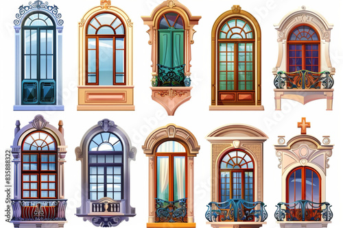  mirror 26 icon set of different types and styles windows, arched and flat with balcony on white background