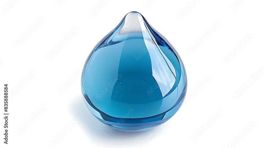 Blue water drop with subtle reflections, floating against white. Blue water drop with subtle reflections, floating against white.