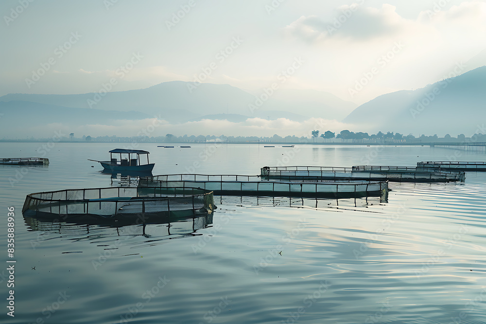 fish breeding, creation of a harmonious scene of modern aquaculture and methods of sustainable agriculture

