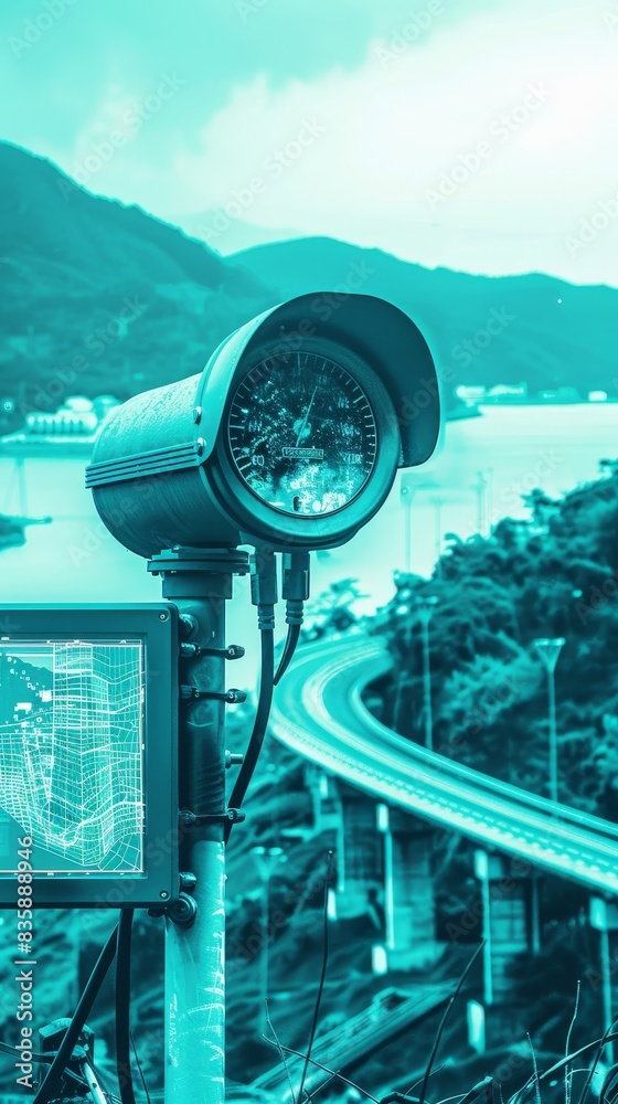 Environmental Monitoring theme front view Monitoring environmental conditions digitally Digital tone Monochromatic Color Scheme