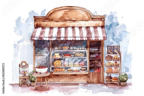 Wallpaper Mural Cute bakery illustration of a charming shop with a variety of sweet treats in watercolor style Torontodigital.ca