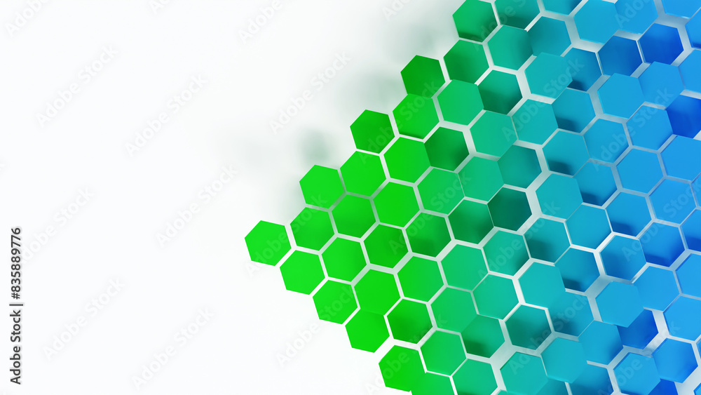 Fototapeta premium Green and light blue hexagon shape with white background for laptop and PC background