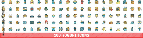 100 yogurt icons set. Color line set of yogurt vector icons thin line color flat on white photo